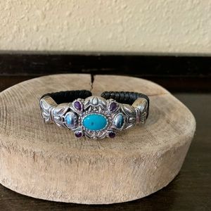 Carolyn Pollack Sterling Silver and Leather Cuff Bracelet